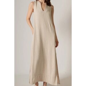 P Cill Tasi V-Neck Maxi Dress M Sand Linen Blend